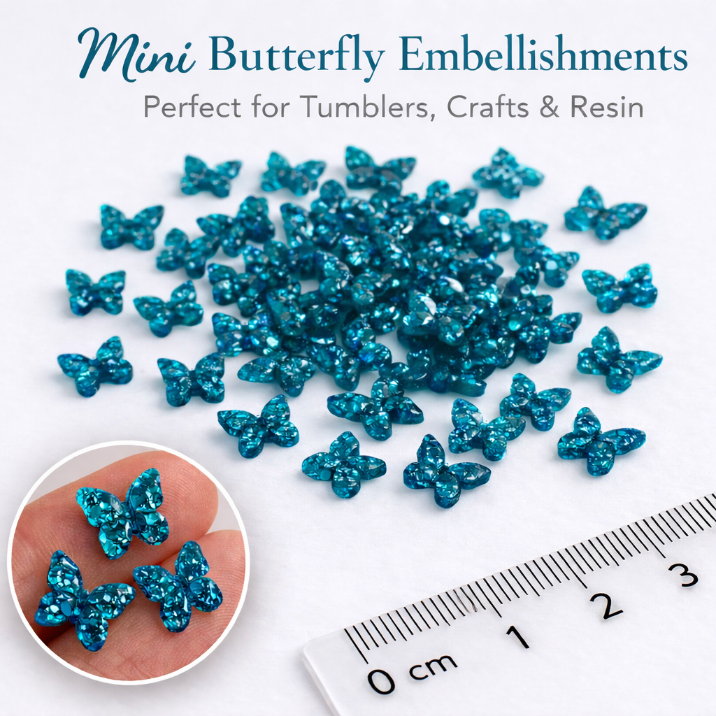 Mini Butterfly Resin Embellishments - Teal