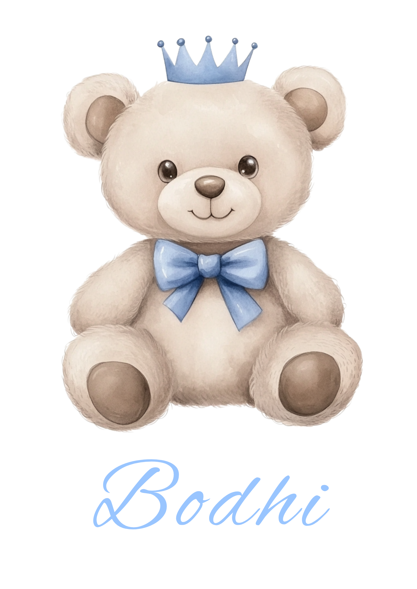 Set of 3 Teddy Bear Nursery Wall Prints – Personalised Baby Boy Decor
