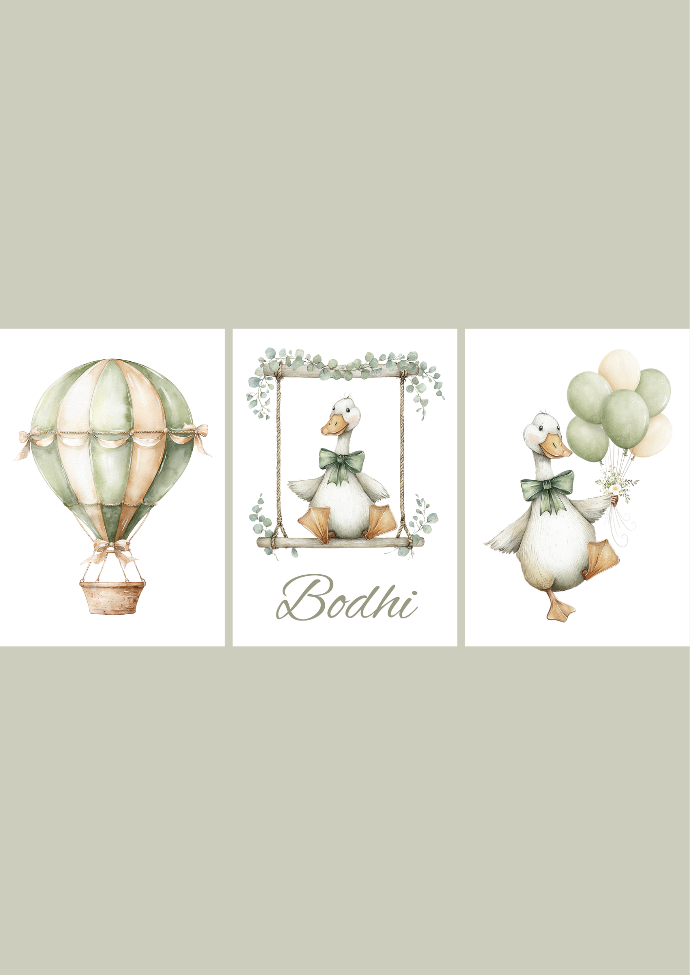 Set of 3 Goose Nursery Wall Prints – Personalised Baby Room Decor