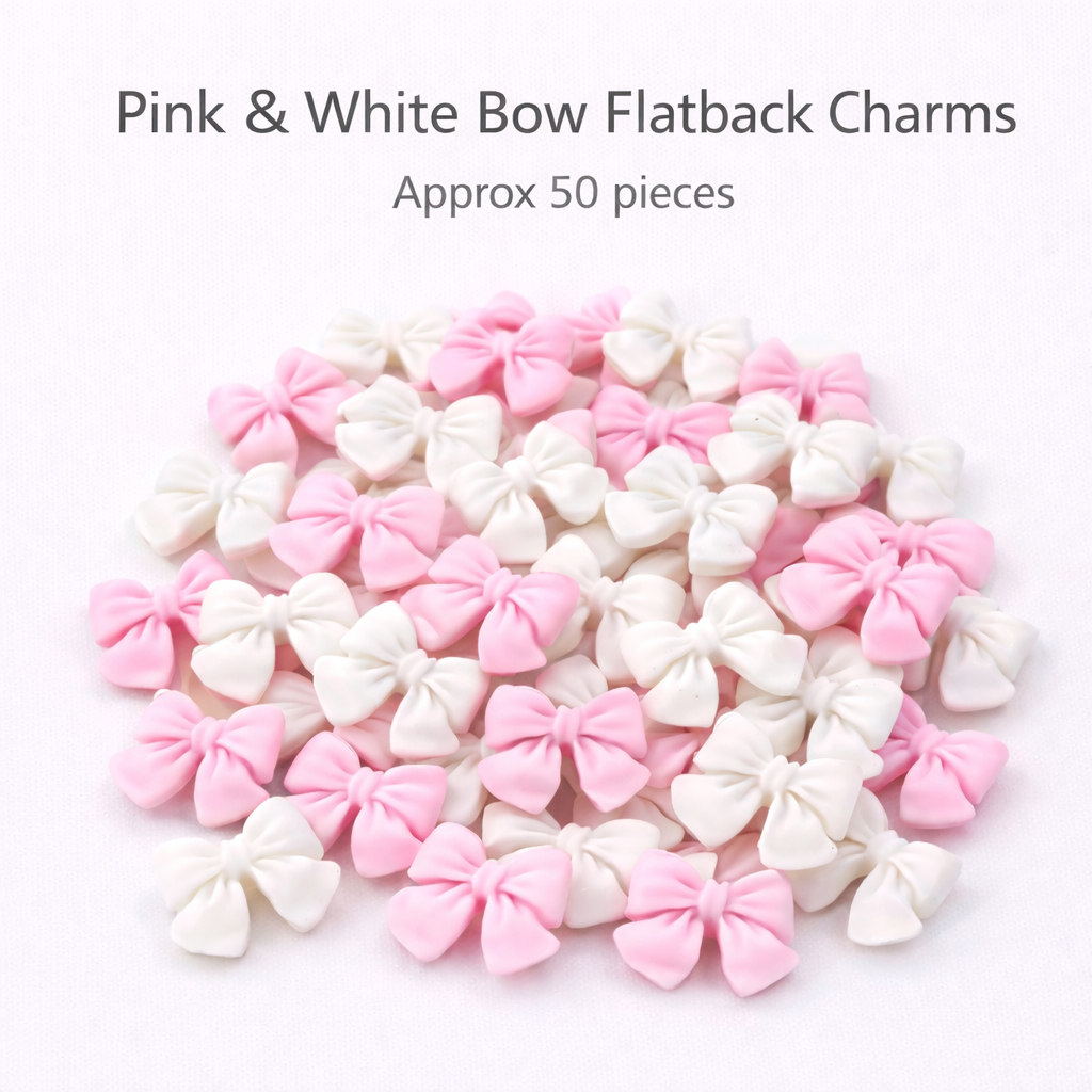 Pink & White Bow Flatback Charms