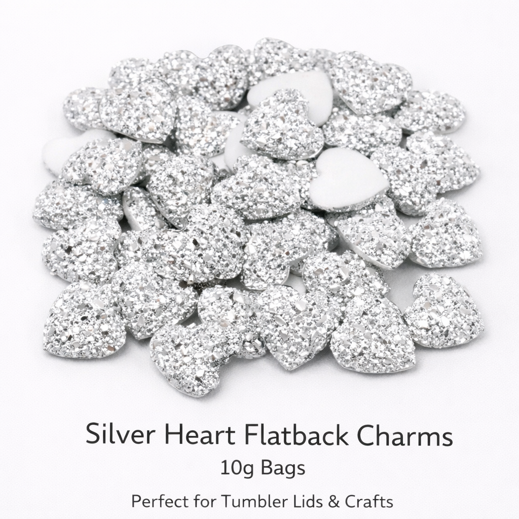 Silver Heart Flatback Charms