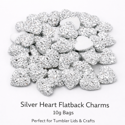 Silver Heart Flatback Charms