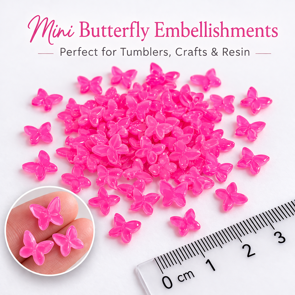 Mini Butterfly Resin Embellishments - Neon Pink