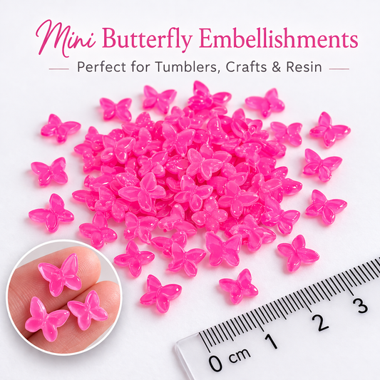 Mini Butterfly Resin Embellishments - Neon Pink